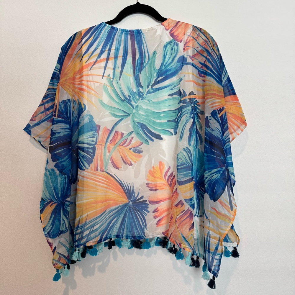 Chicos Tropical Palm Tassel Multicolor Tank Kaftan Top - Picture 9 of 9